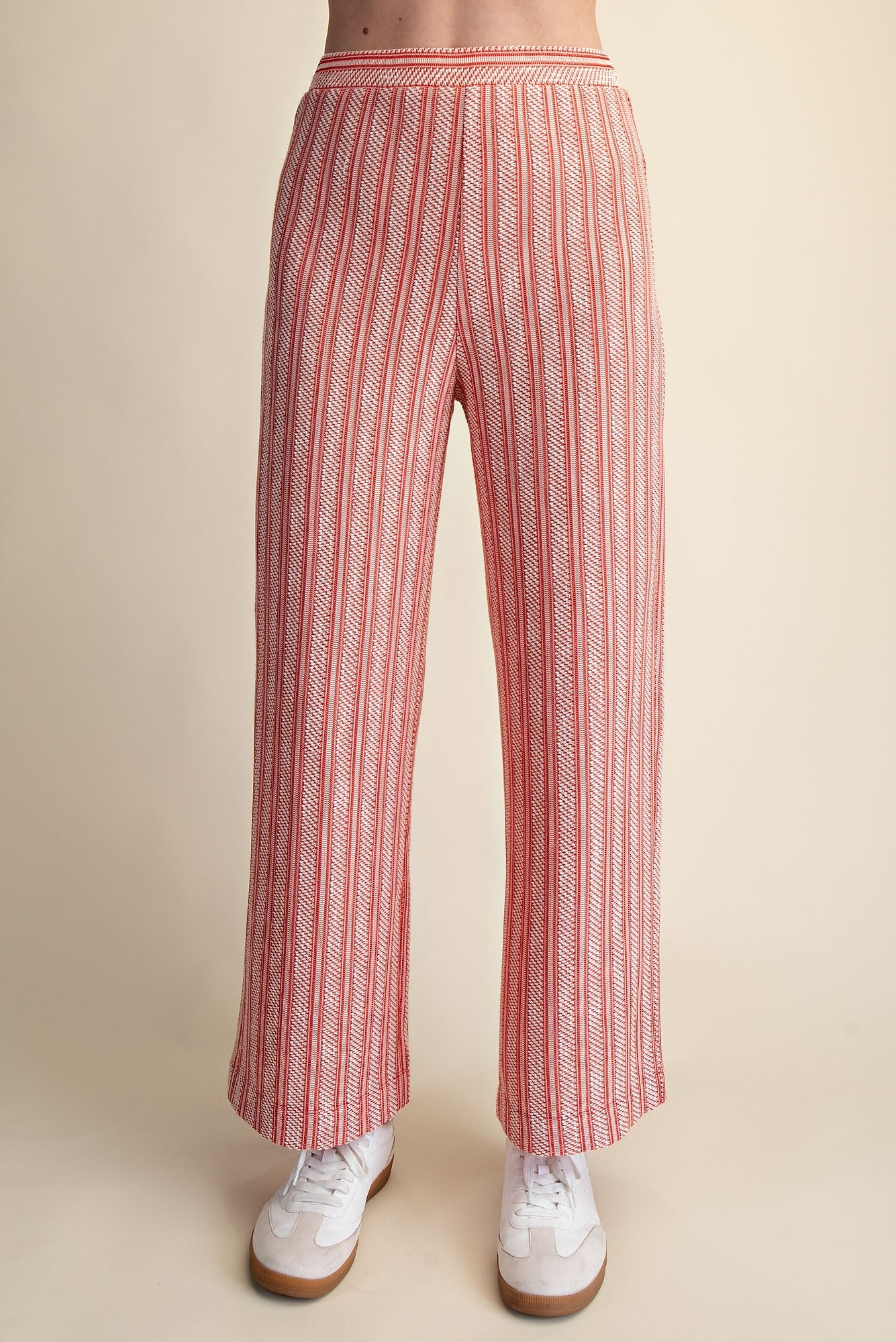 Marta Red and Cream Striped Textured Pant
