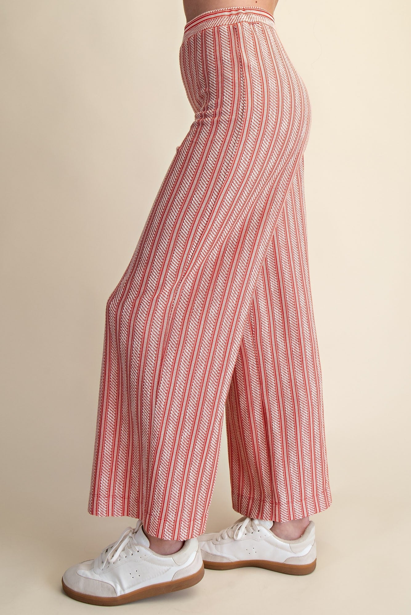 Marta Red and Cream Striped Textured Pant