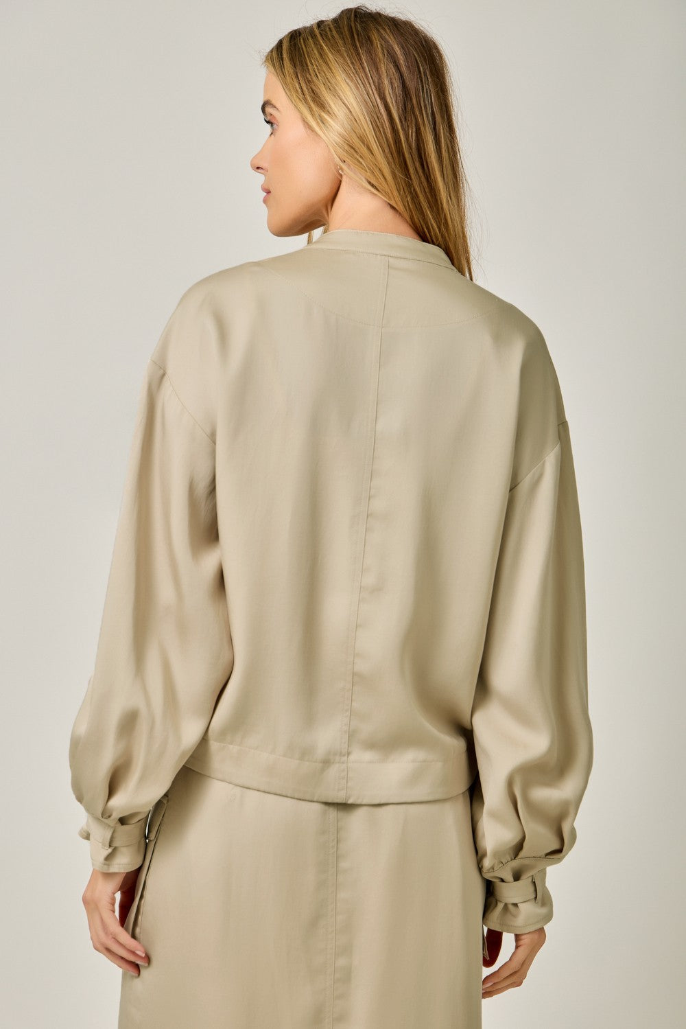 Jackson almond balloon sleeve bomber jacket