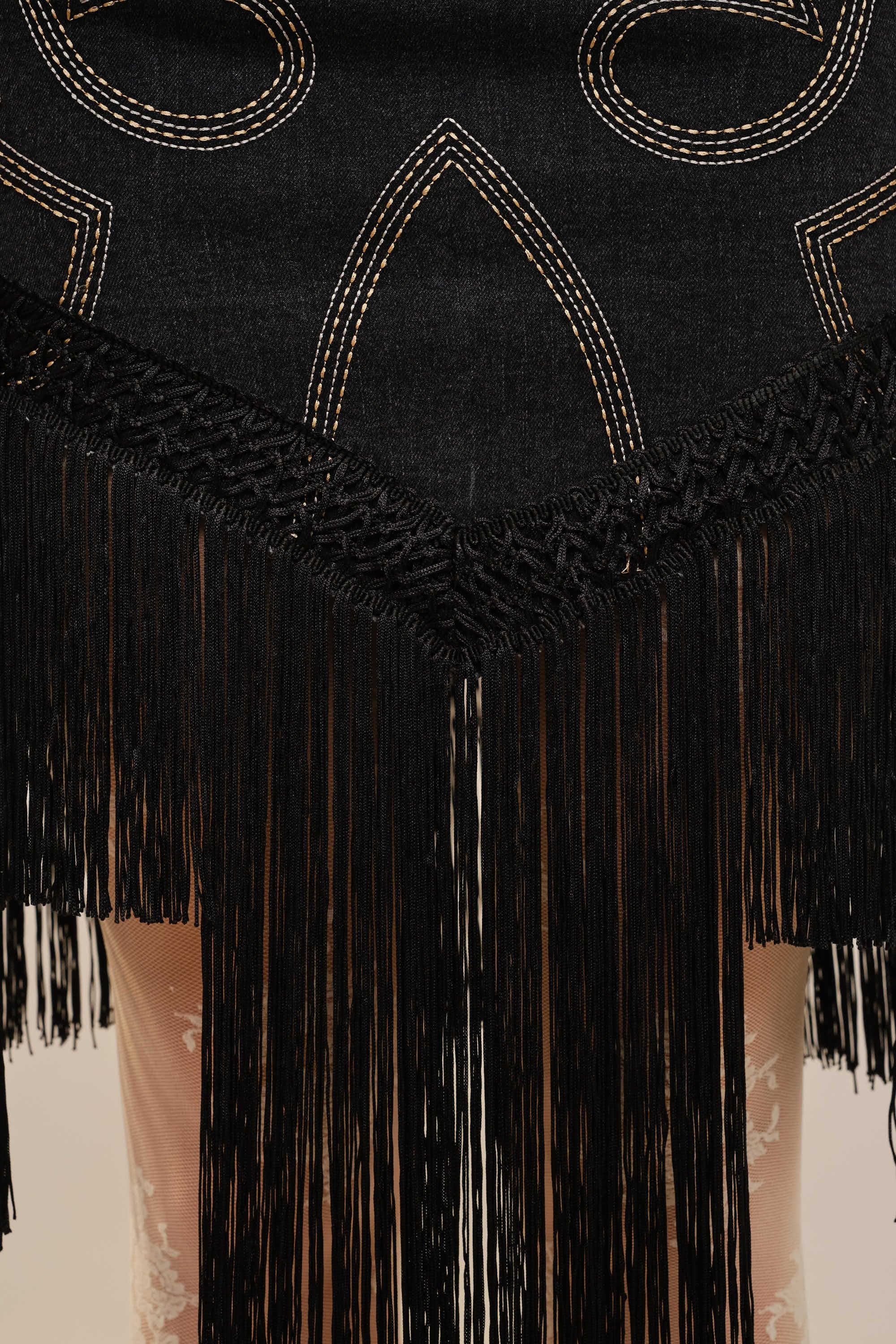 Birdie black western embroidery fringe denim dress
