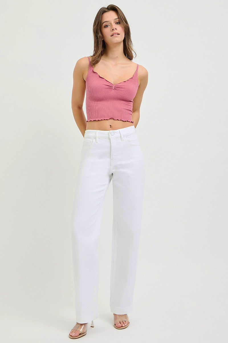 Crystal white high rise wide leg baggy jean