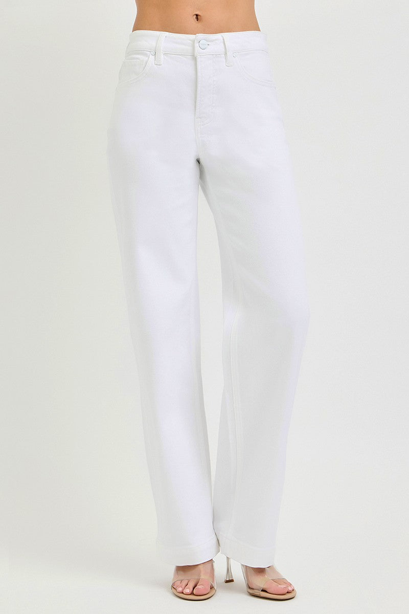 Crystal white high rise wide leg baggy jean