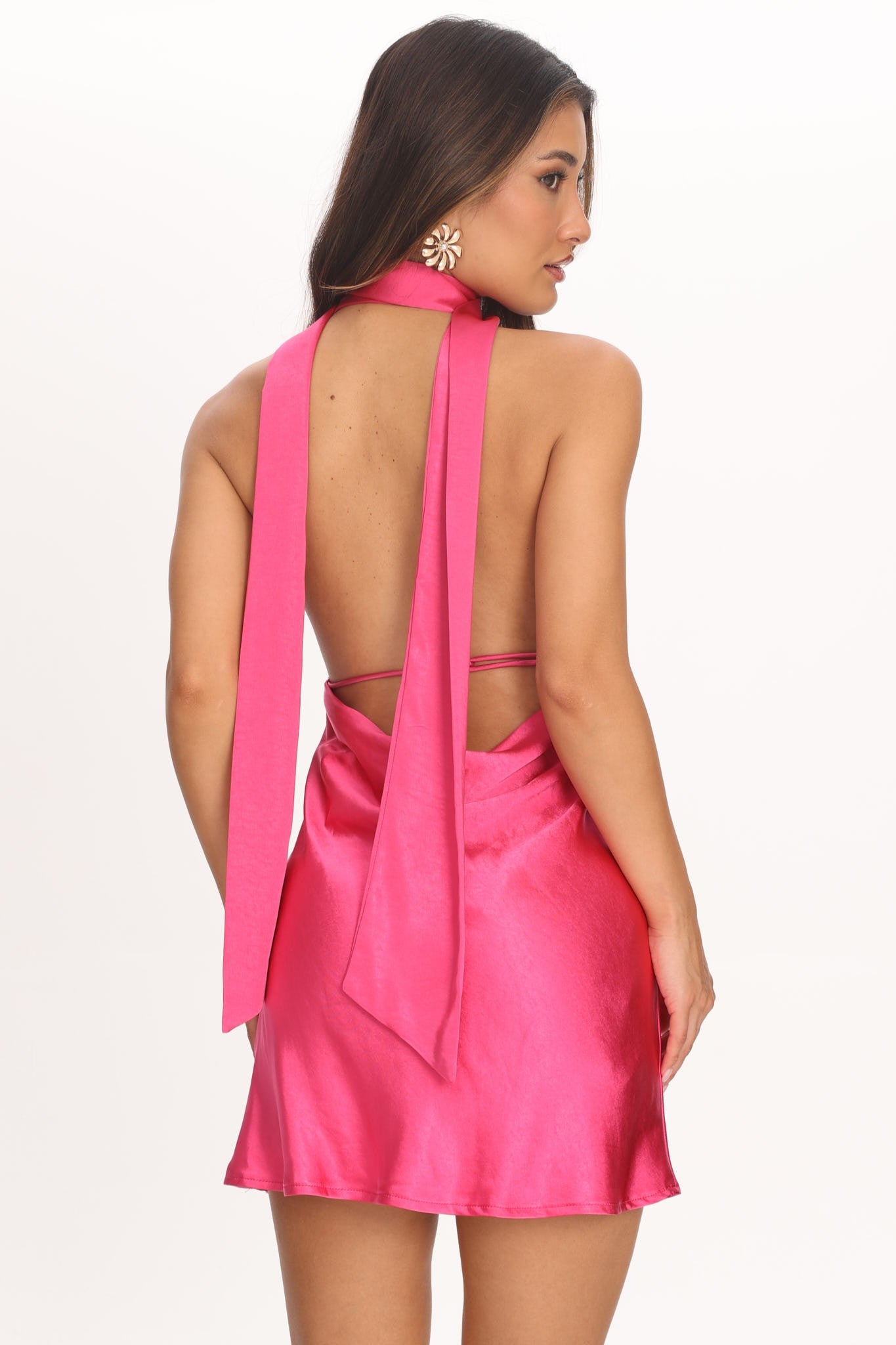 Chelsey fuchsia Satin Deep V Neck Sash