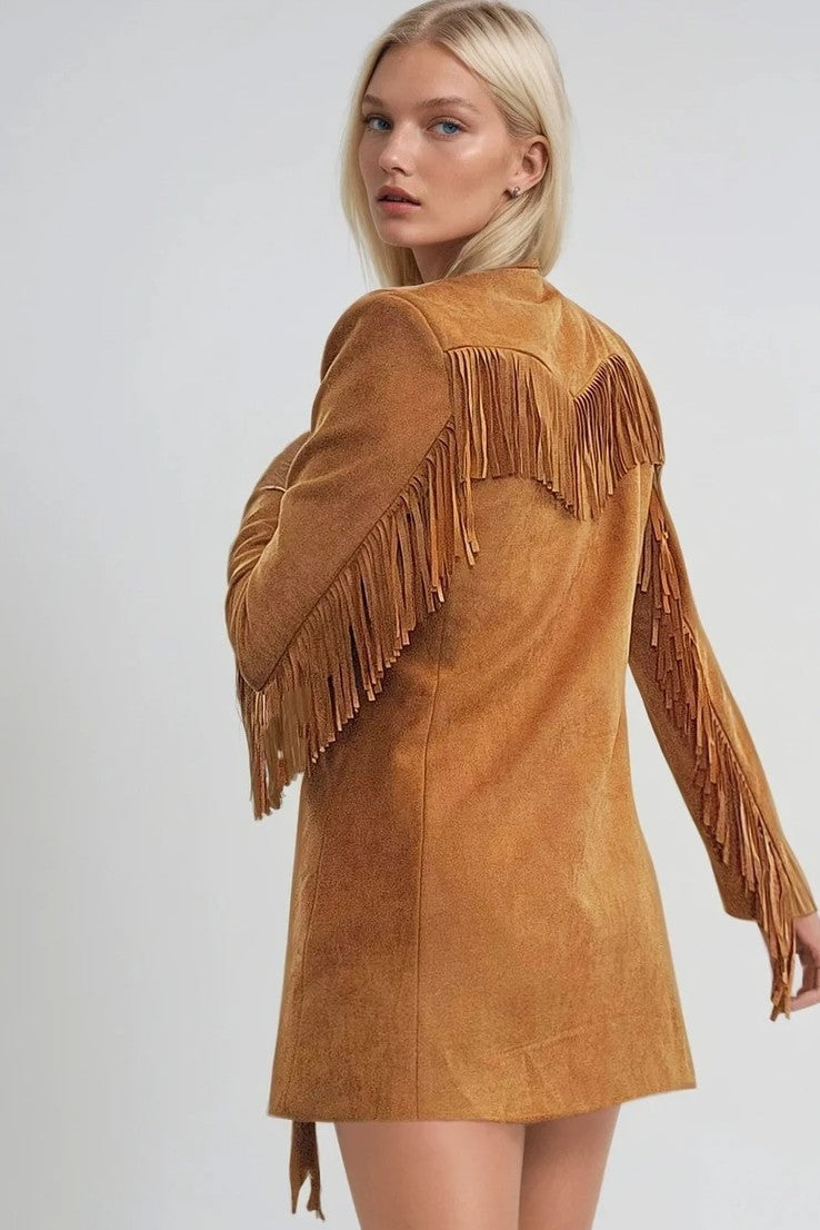 Calista Tan Suede Fringe Blazer