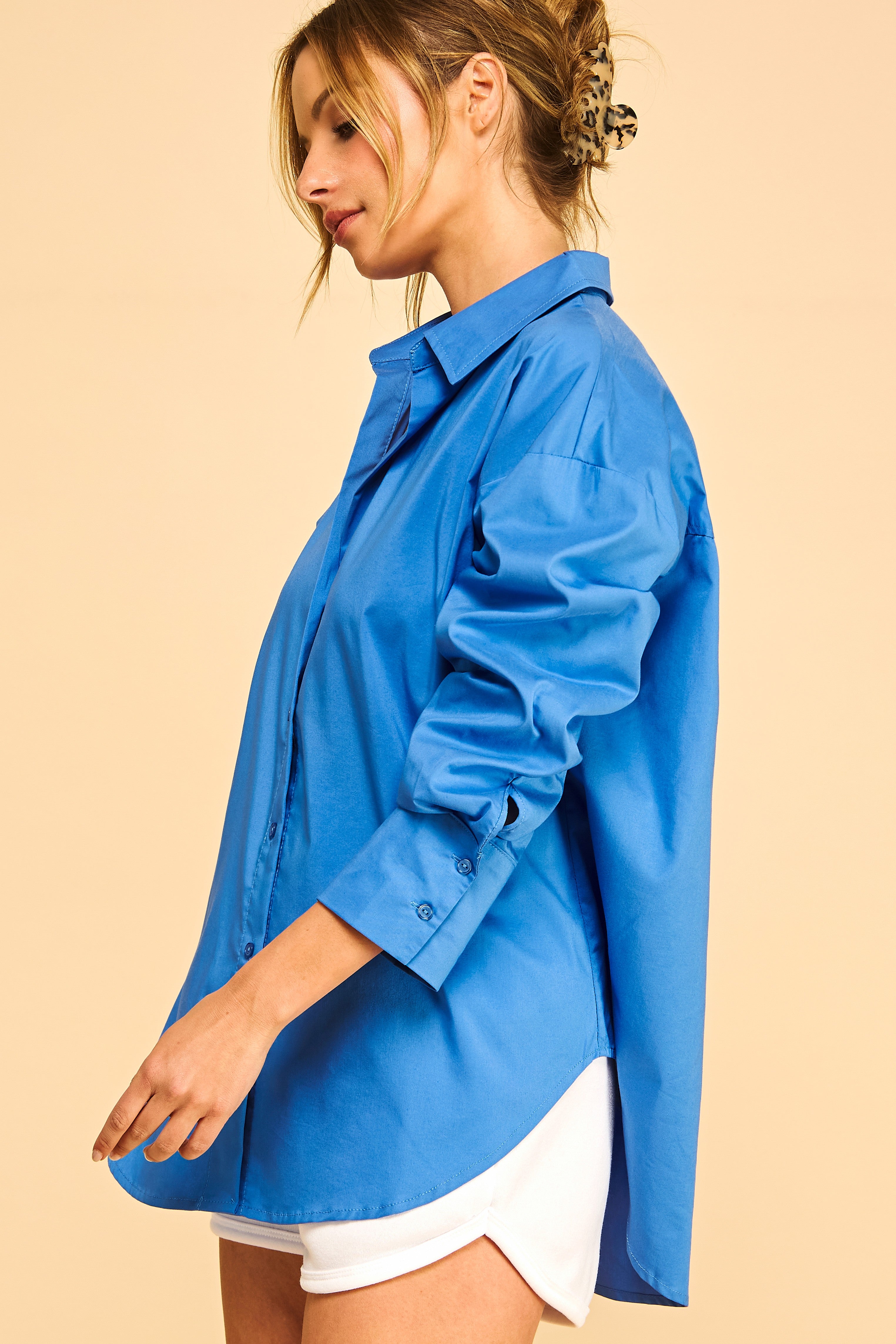 Sandra Cornflower Blue Light Weight Button Up