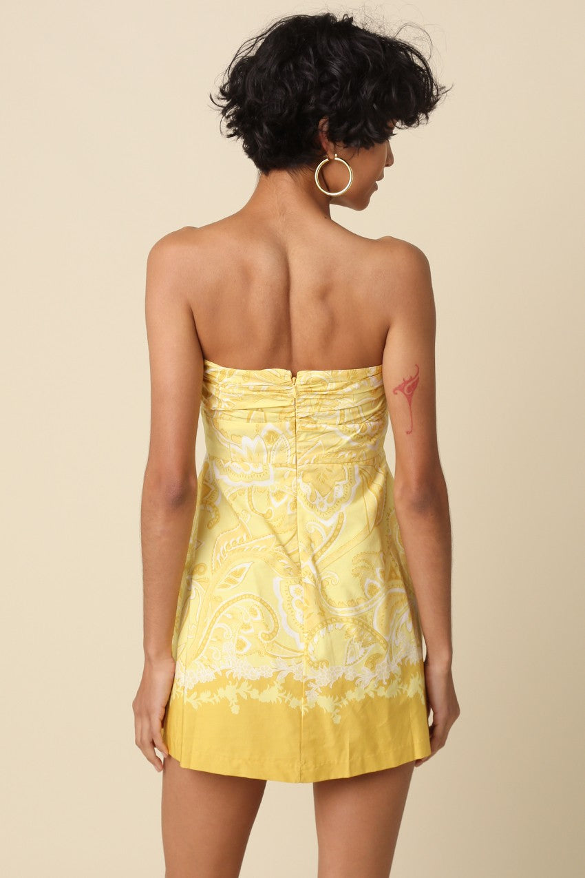 Julietta Yellow Bandana Strapless Mini Dress