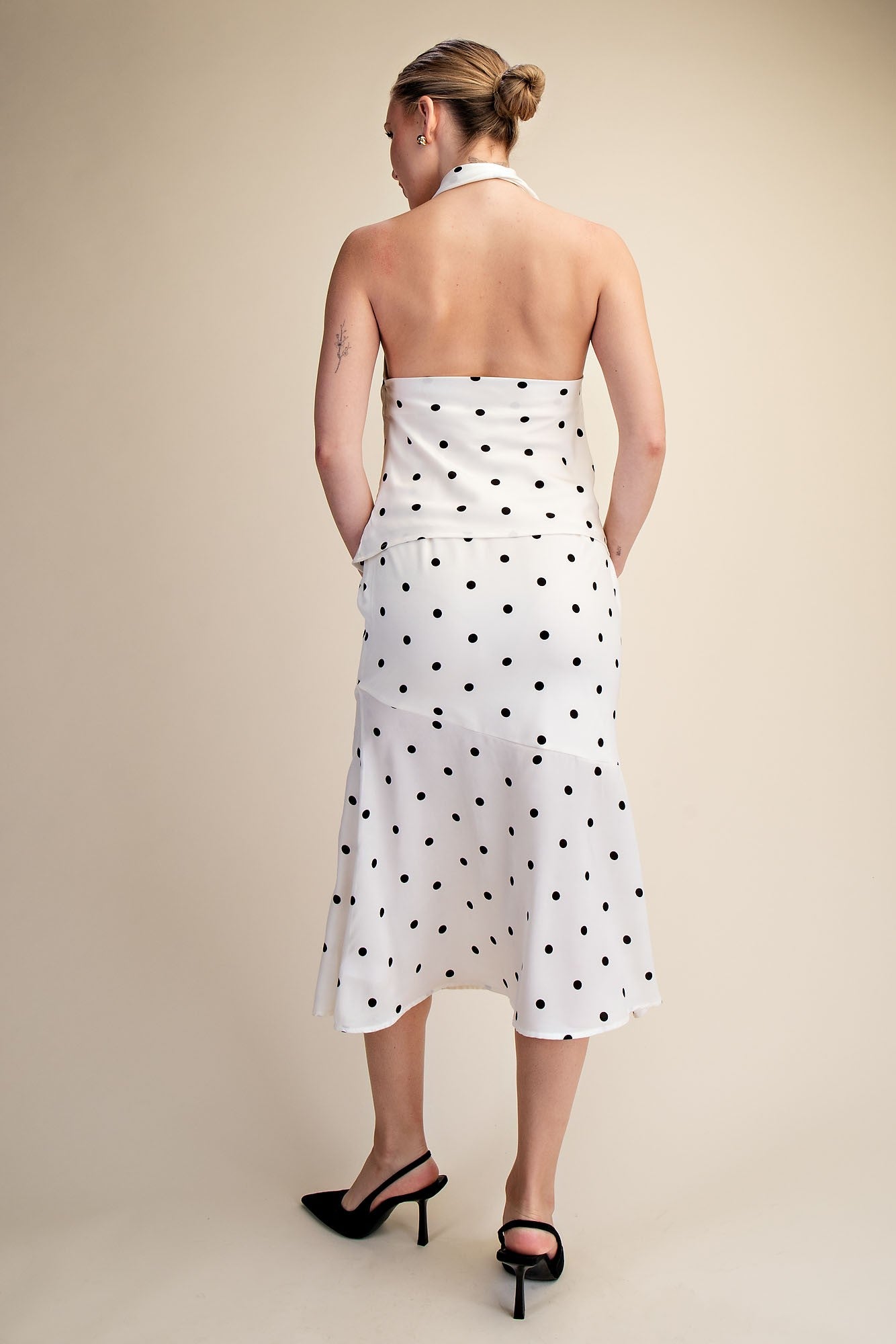Azaria Ivory Polka Dot Halter Top