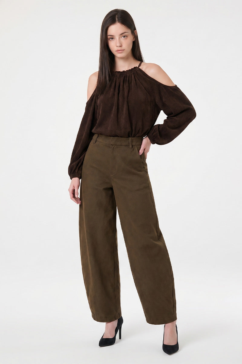 Jordin Dark Olive Mid Rise Wide Leg Pants