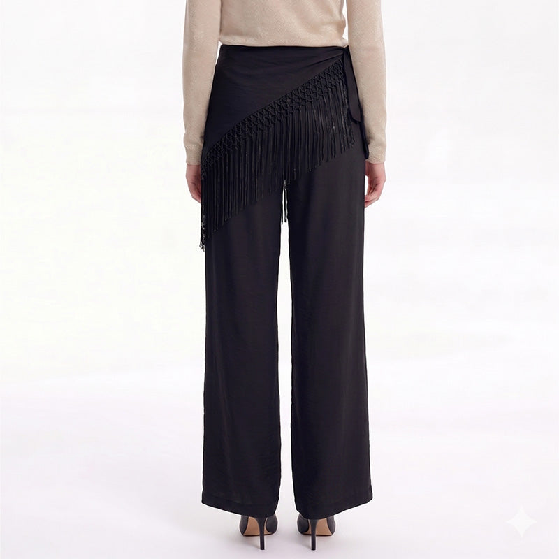 Jackie Black Tailored Pants With Fringe Scarf