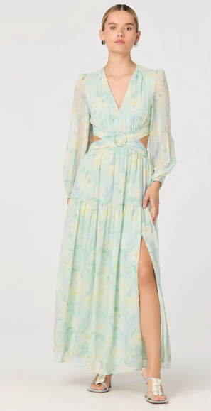 Mila floral cutout balloon sleeve maxi dress