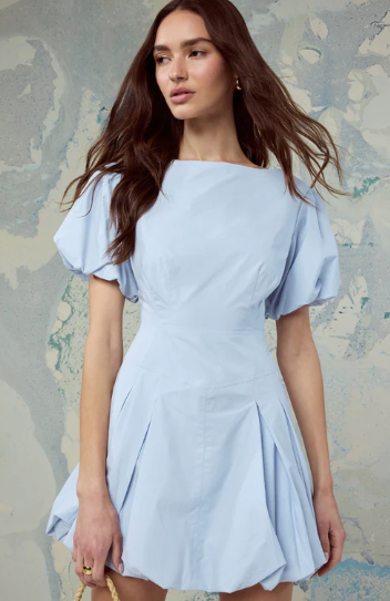 Catherine puff sleeve bubble hem mini dress
