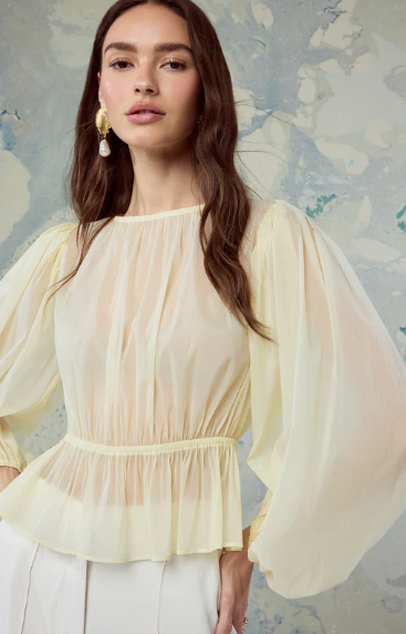 Anya shirred balloon sleeve peplum top