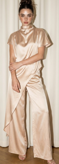 Melise Champagne Satin Two Piece Set