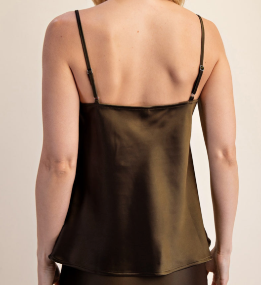 Liora Brown Satin Cowl Neck Cami