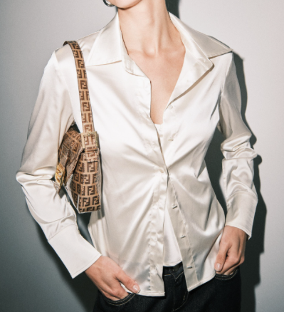Lucia Cream Satin Button Up Shirt With Matching Tank