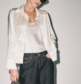 Lucia Cream Satin Button Up Shirt With Matching Tank