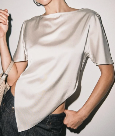 Lettie Ivory Pointy Hem Satin Top