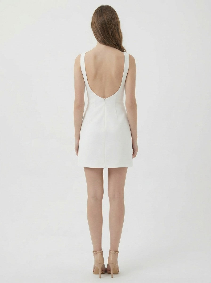 Annaelise White Backless Boat Neck Mini Dress