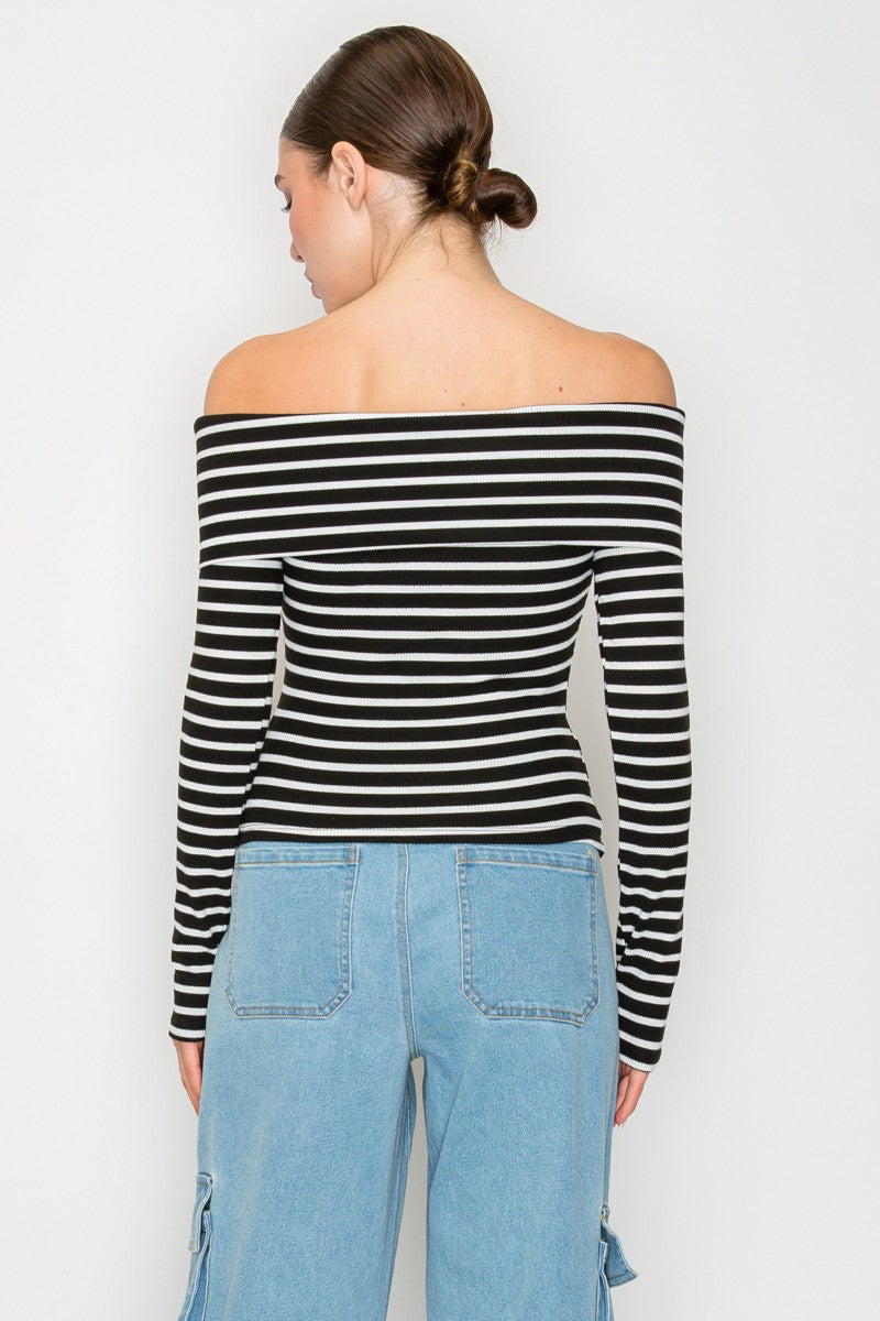 Kennedy Black & White Striped Off Shoulder Top