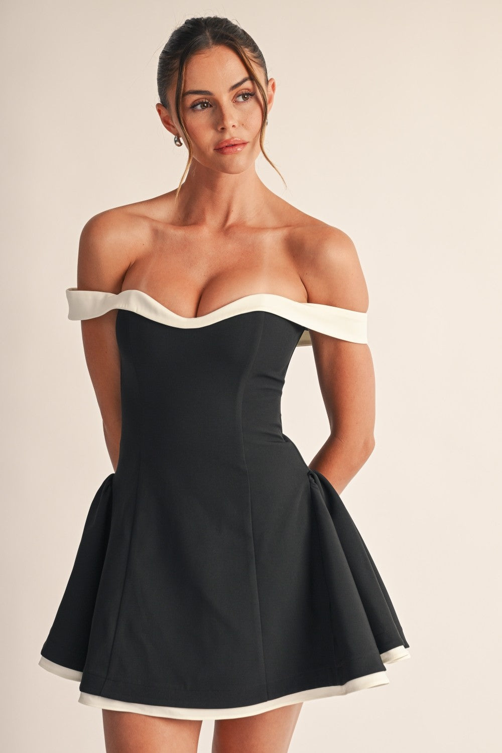 Nova Black Off Shoulder Fit & Flare Mini Dress