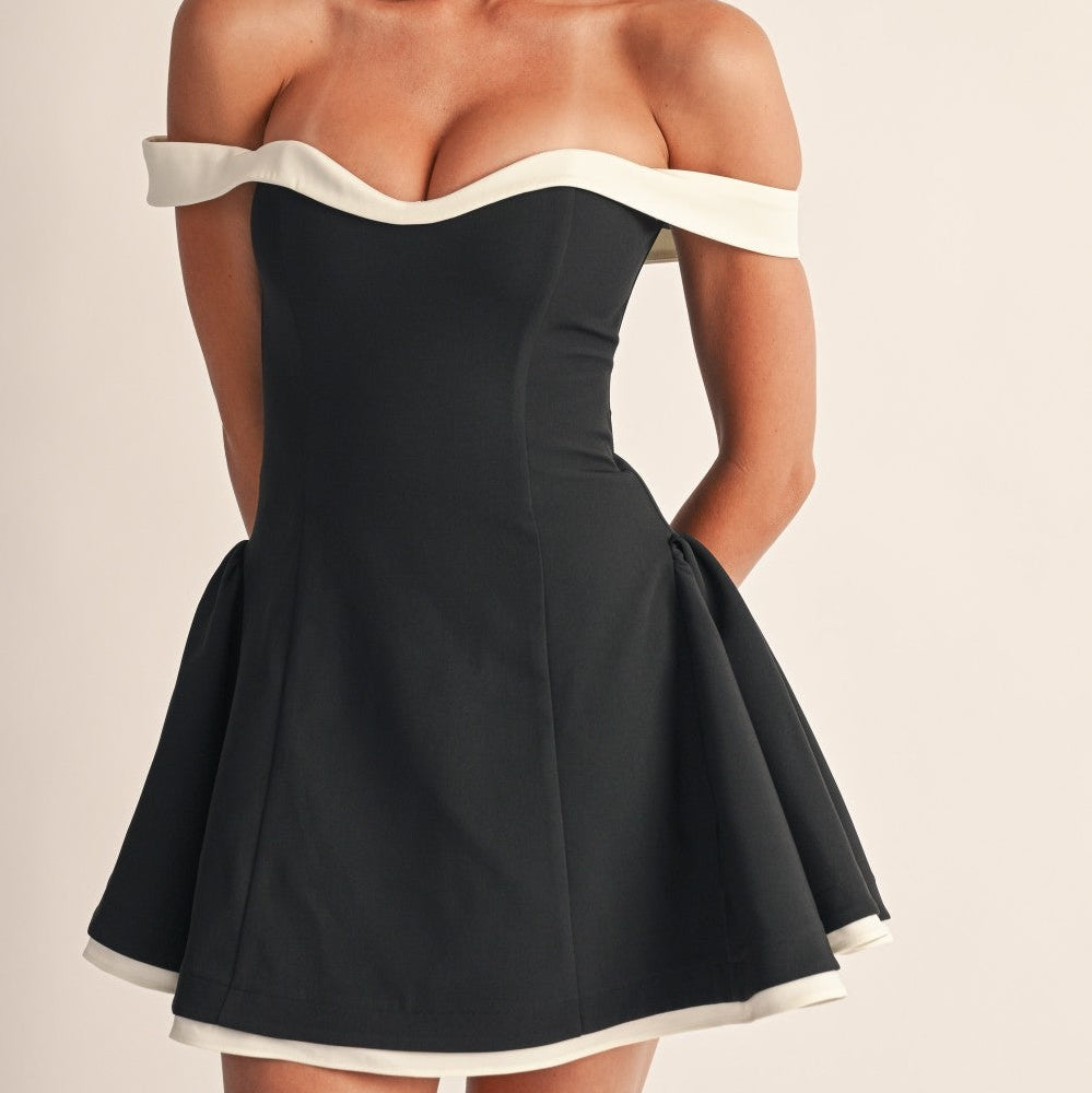 Nova Black Off Shoulder Fit & Flare Mini Dress