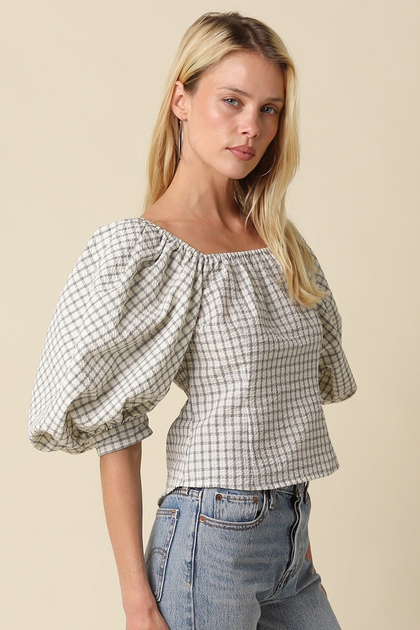 Eleanor Black & White Gingham Puff Sleeve Top