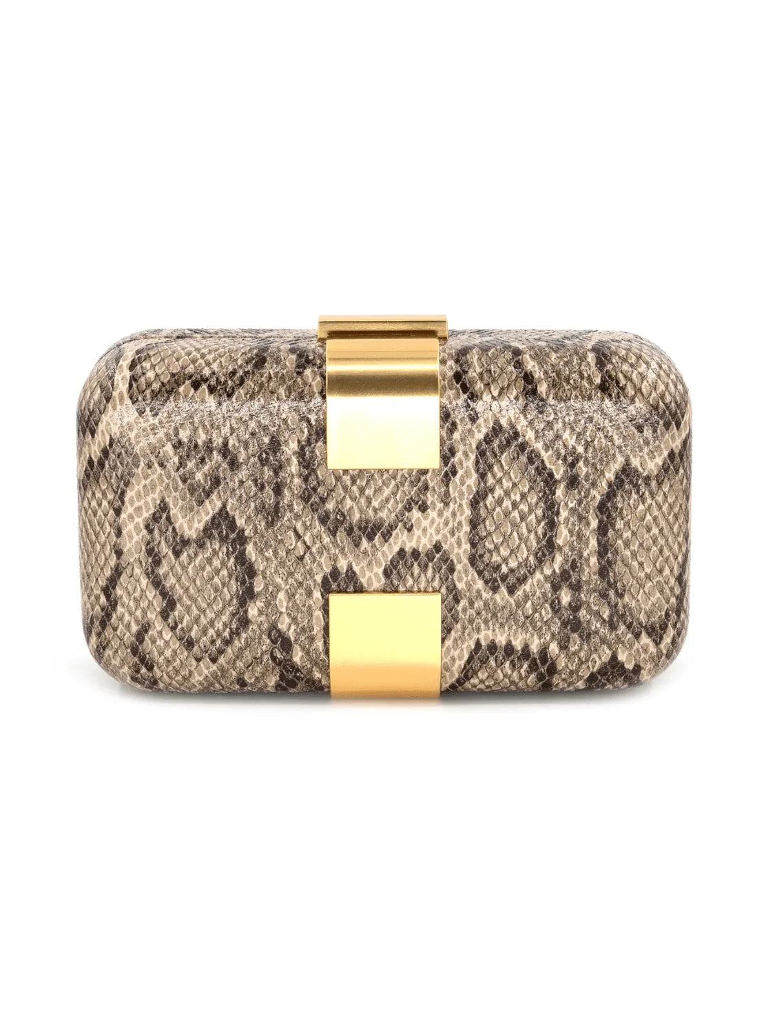 The Athena Snakeskin Gold Hardware Clutch