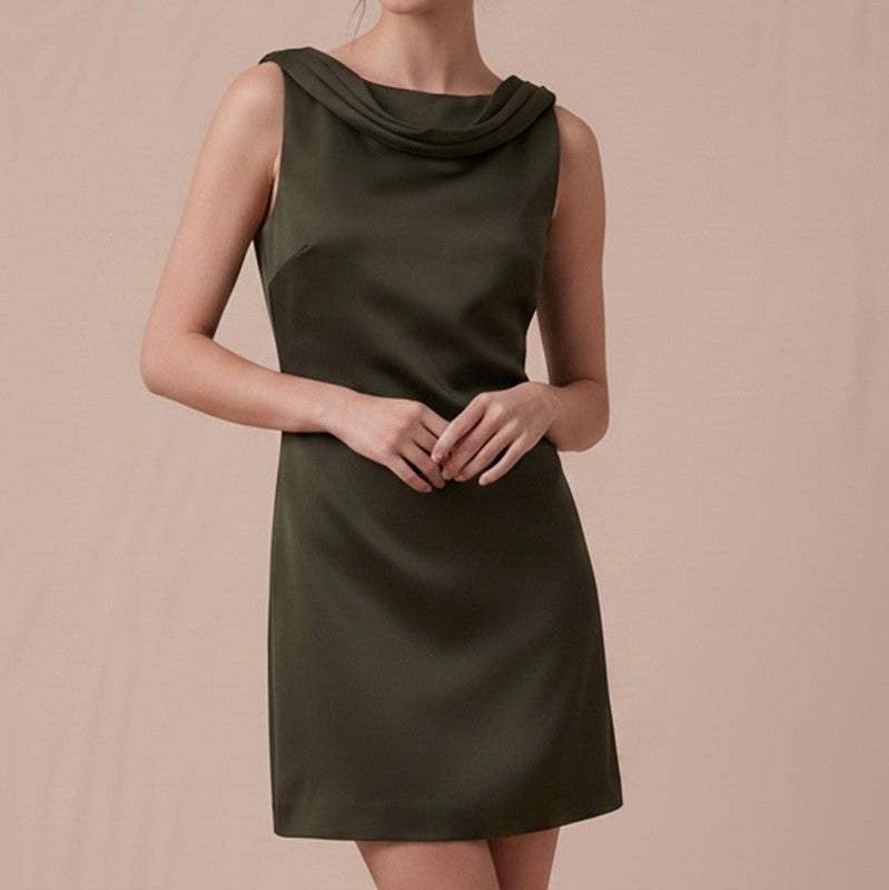 Nova Dark Olive Satin Cowl Back Mini Dress