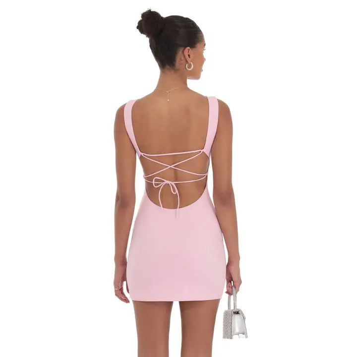 Lola Light Pink Scoop Neck OPen Back Mini Dress