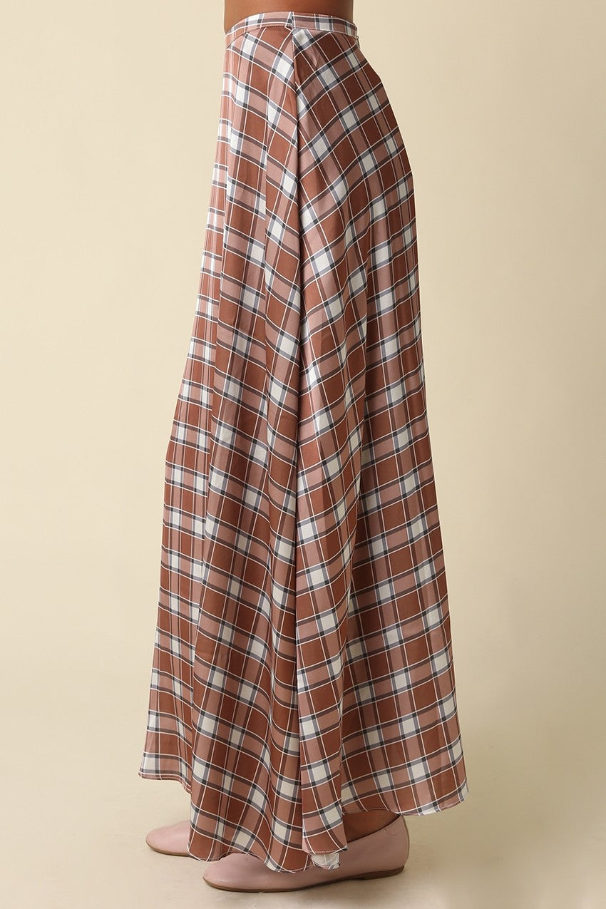 Dallas Plaid Satin Maxi Skirt