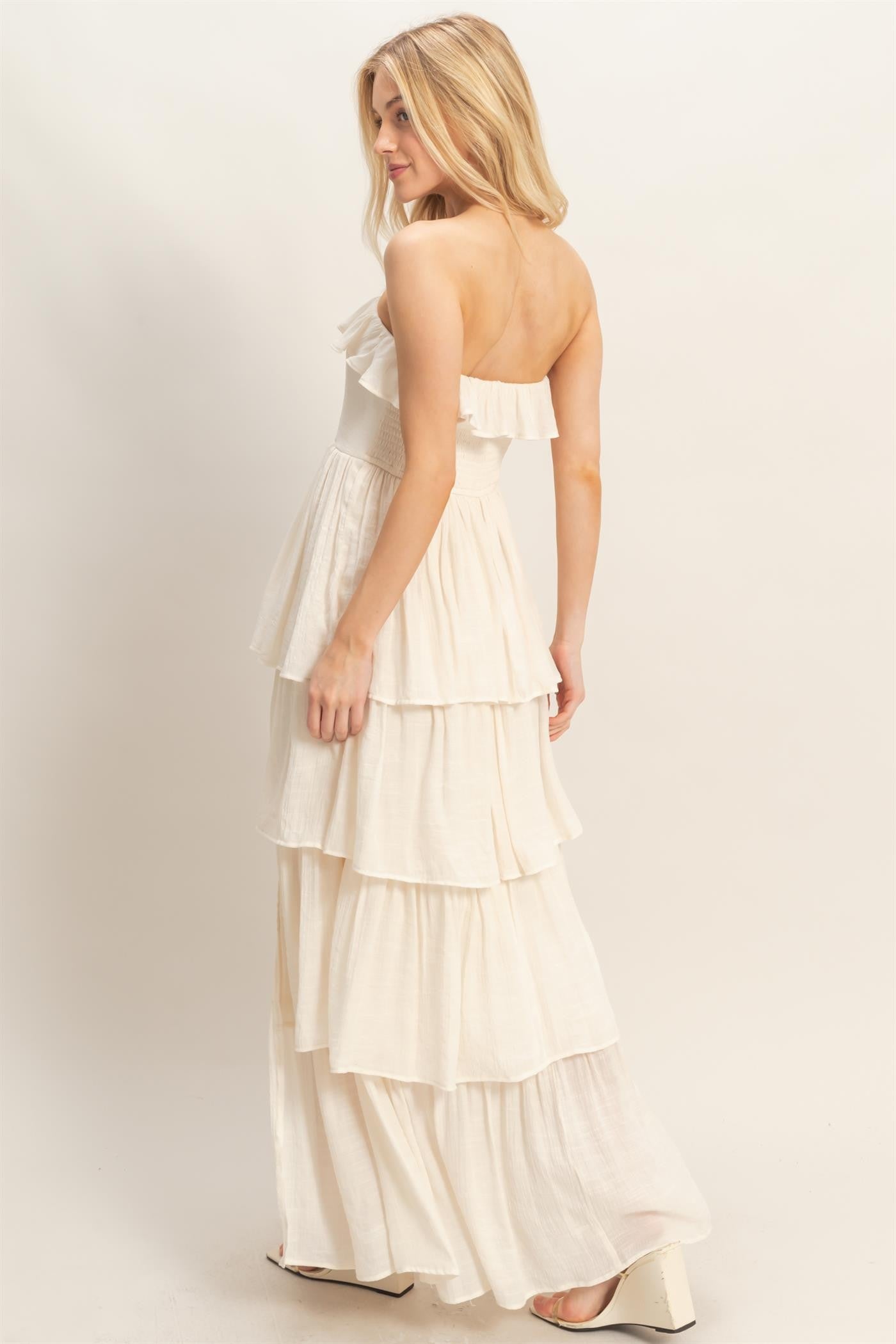 Jamie cream tiered strapless dress