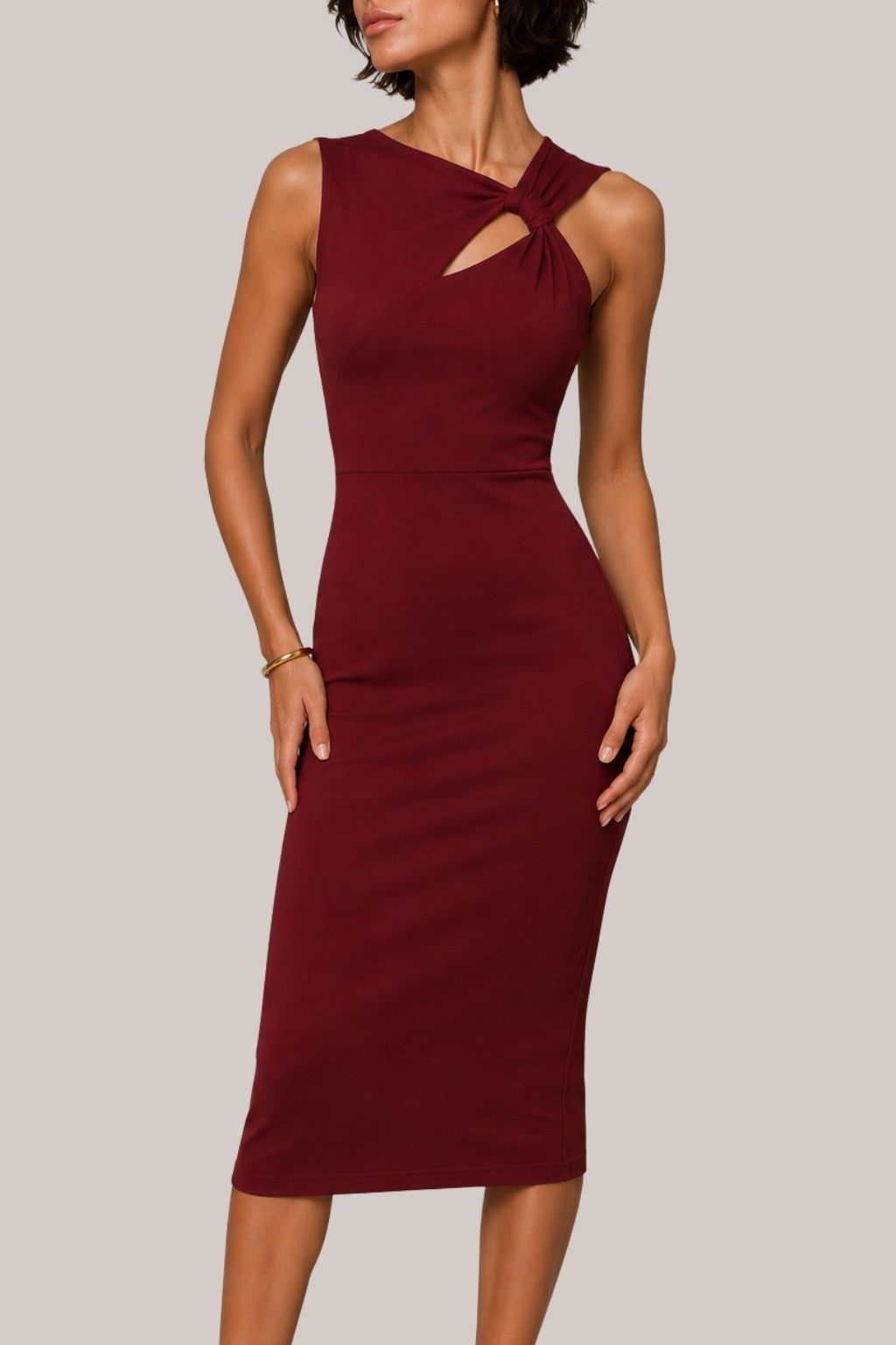 Parker Burgundy Twist Neck Midi Dress