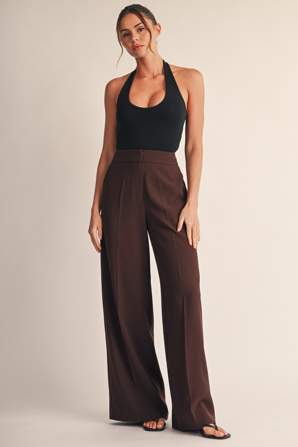 Billie Brown Tailored Wide Leg Pants
