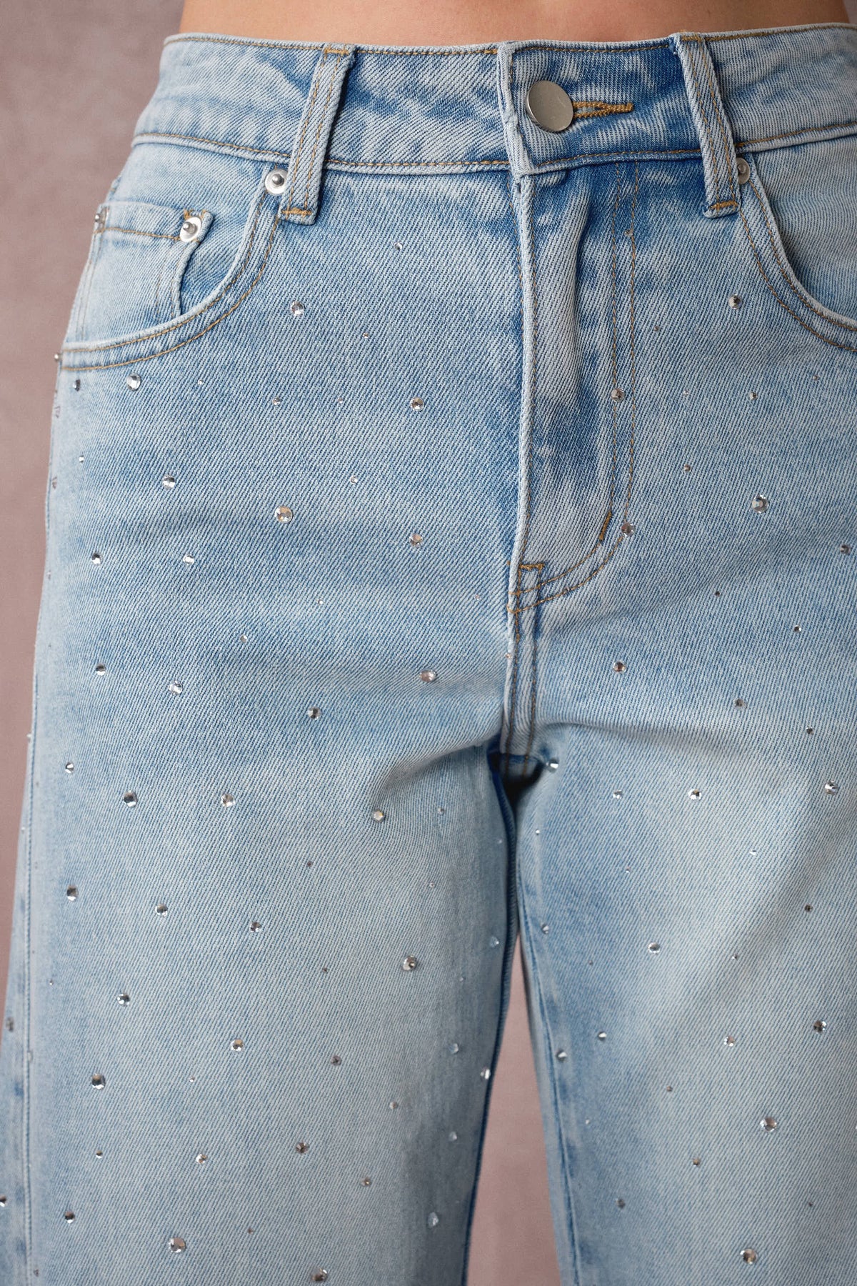 Carissa Light Wash Rhinestone Barrel Jeans