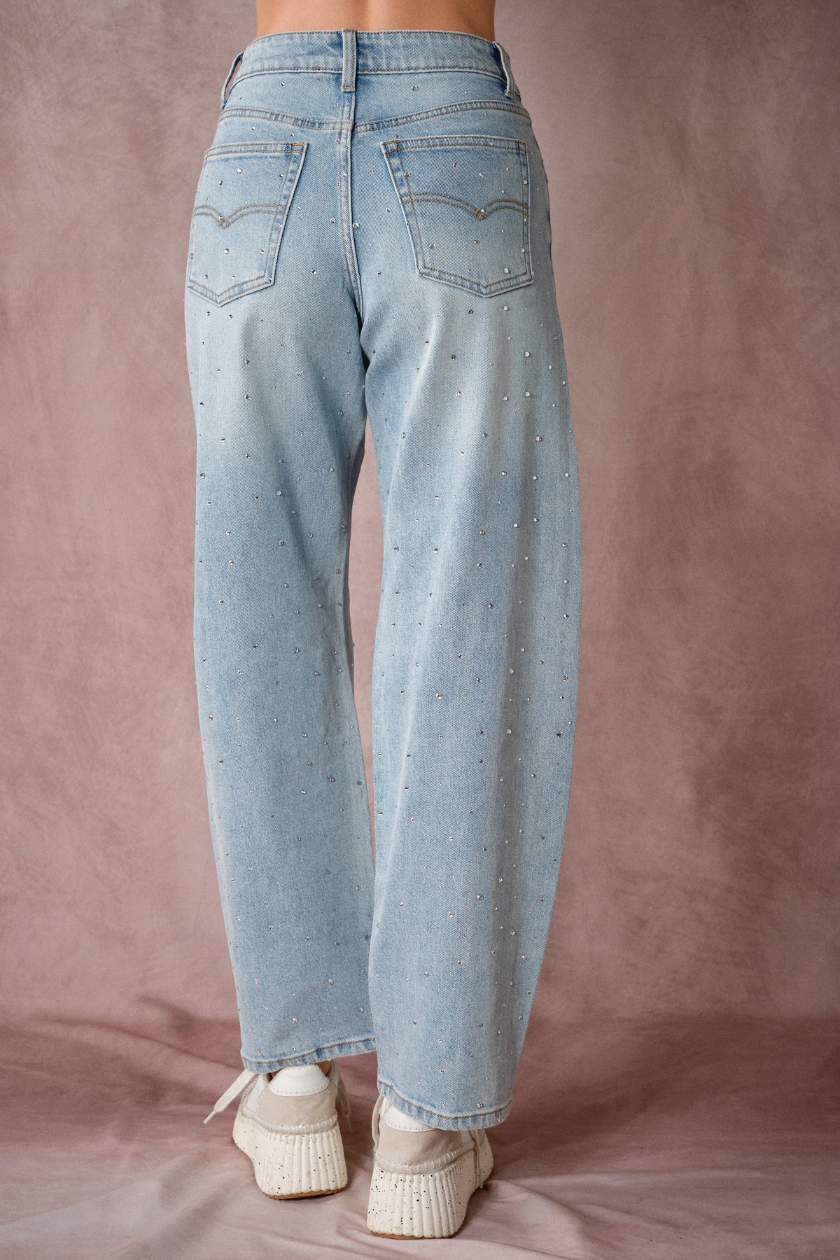 Carissa Light Wash Rhinestone Barrel Jeans