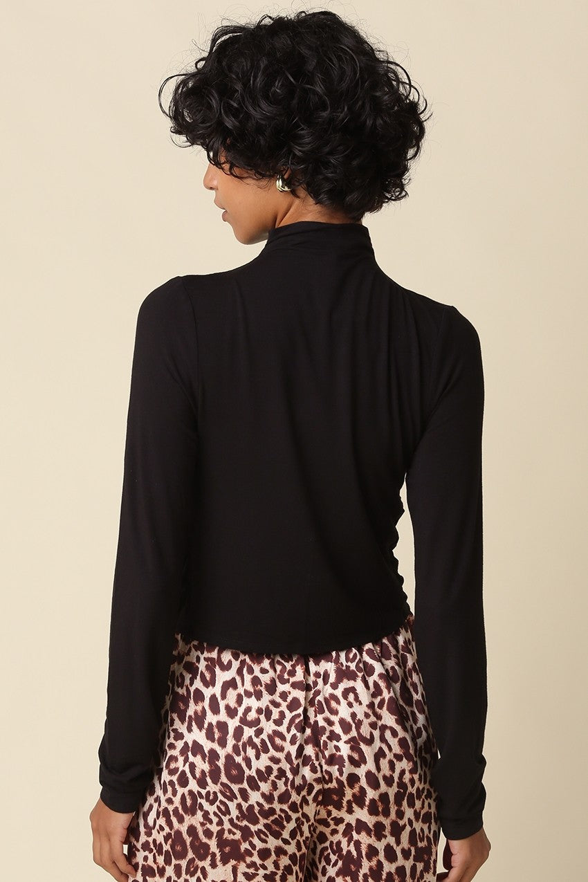 Kenli Black Cutout Turtleneck Top