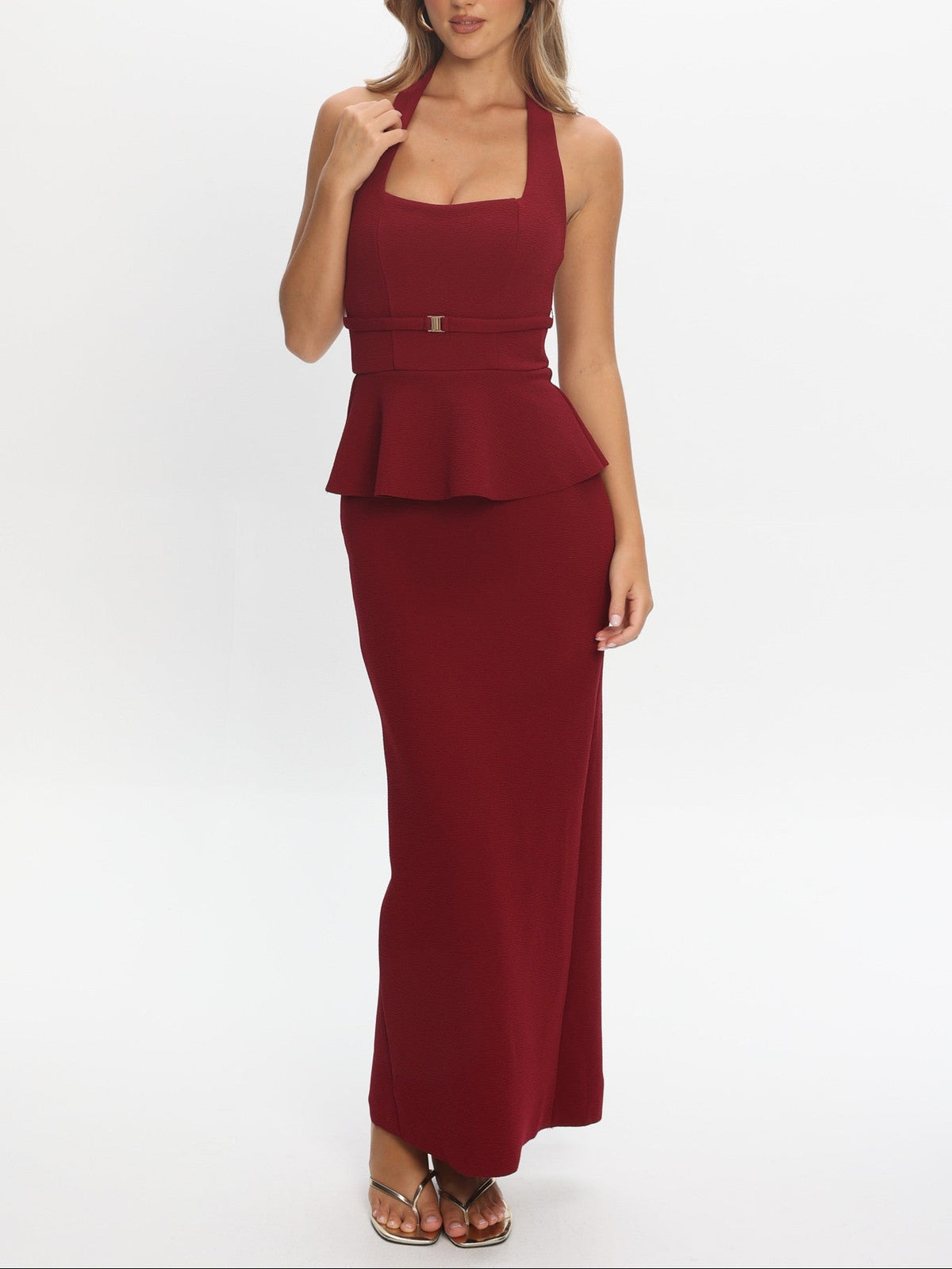 Saskia Cherry Red Peplum Maxi Dress