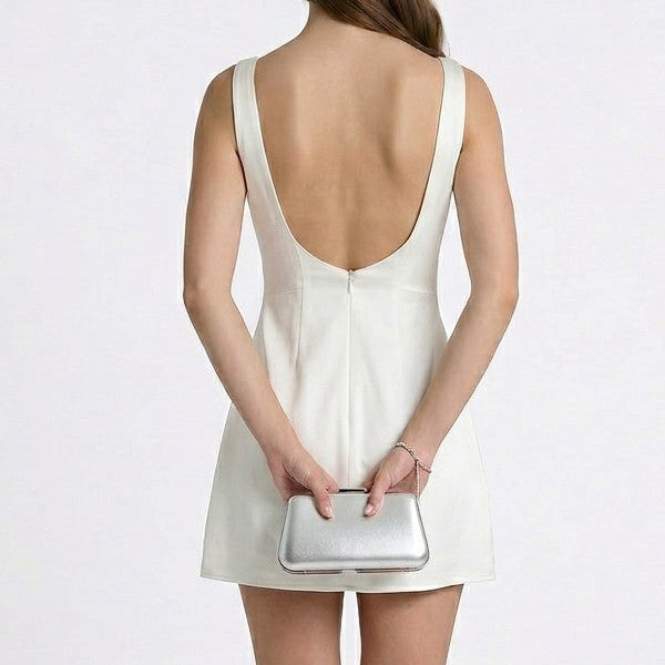 Mary Off White Backless Boat Neck Mini Dress