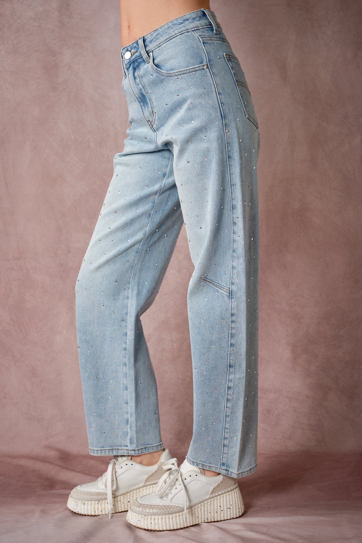 Carissa Light Wash Rhinestone Barrel Jeans
