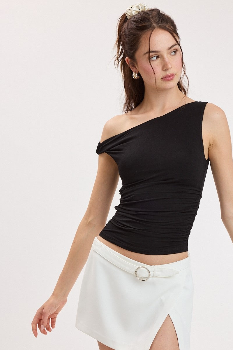 Sonya Black Asymmetric Slim Fit Top