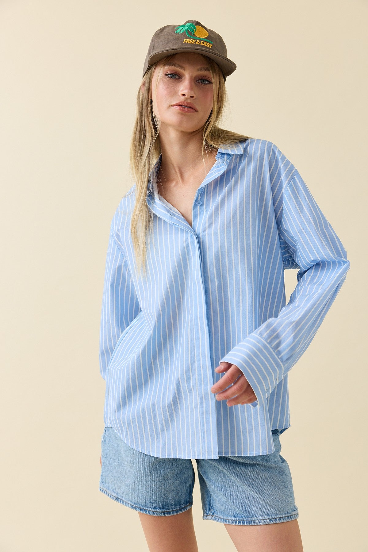 Kendall Blue Striped Button Down Top