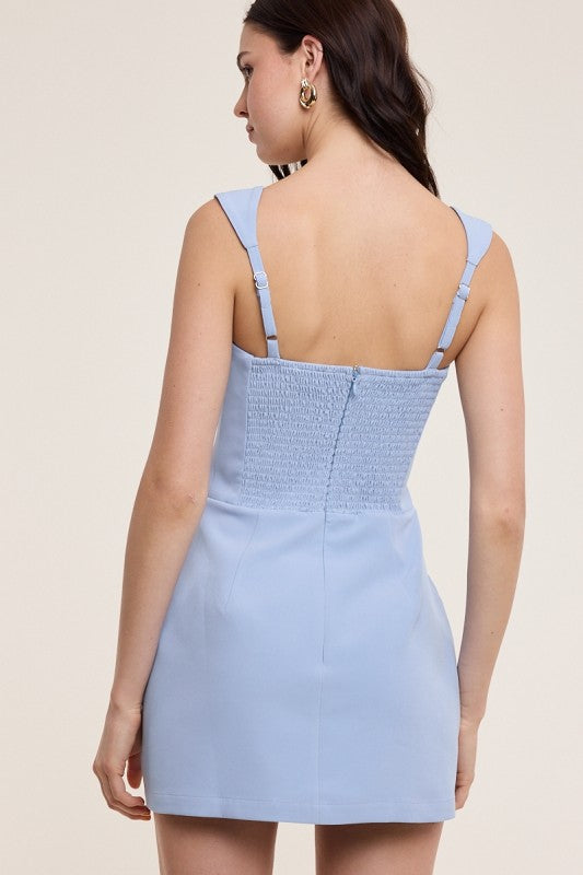 Mindi light blue patch pocket romper dress