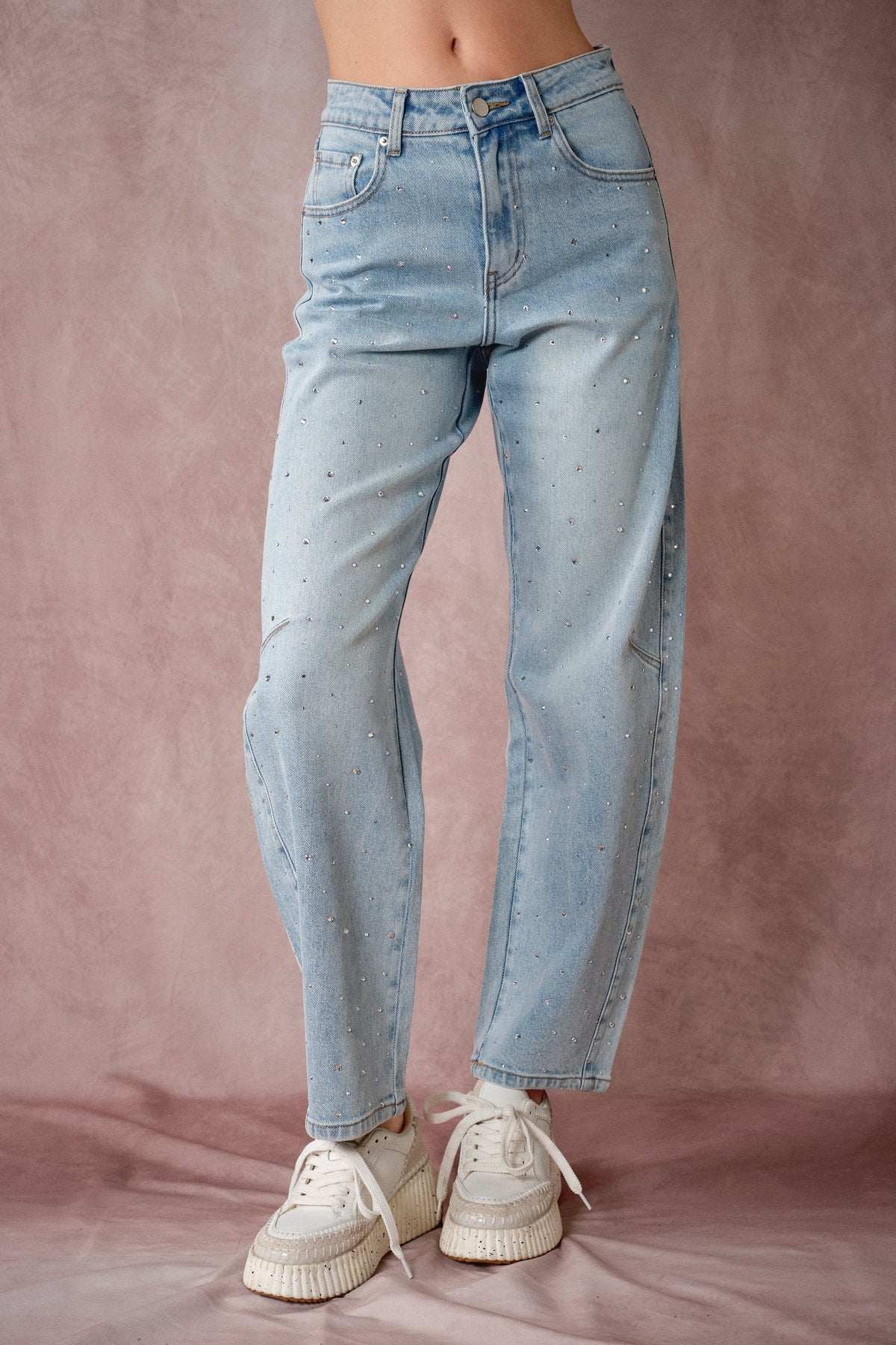 Carissa Light Wash Rhinestone Barrel Jeans