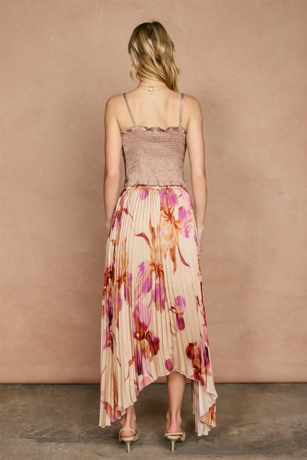 Kilah Cream Floral Pleated Maxi Skirt