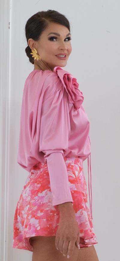 Rosie’s Posies Pink Satin Blouse With Flower Pin