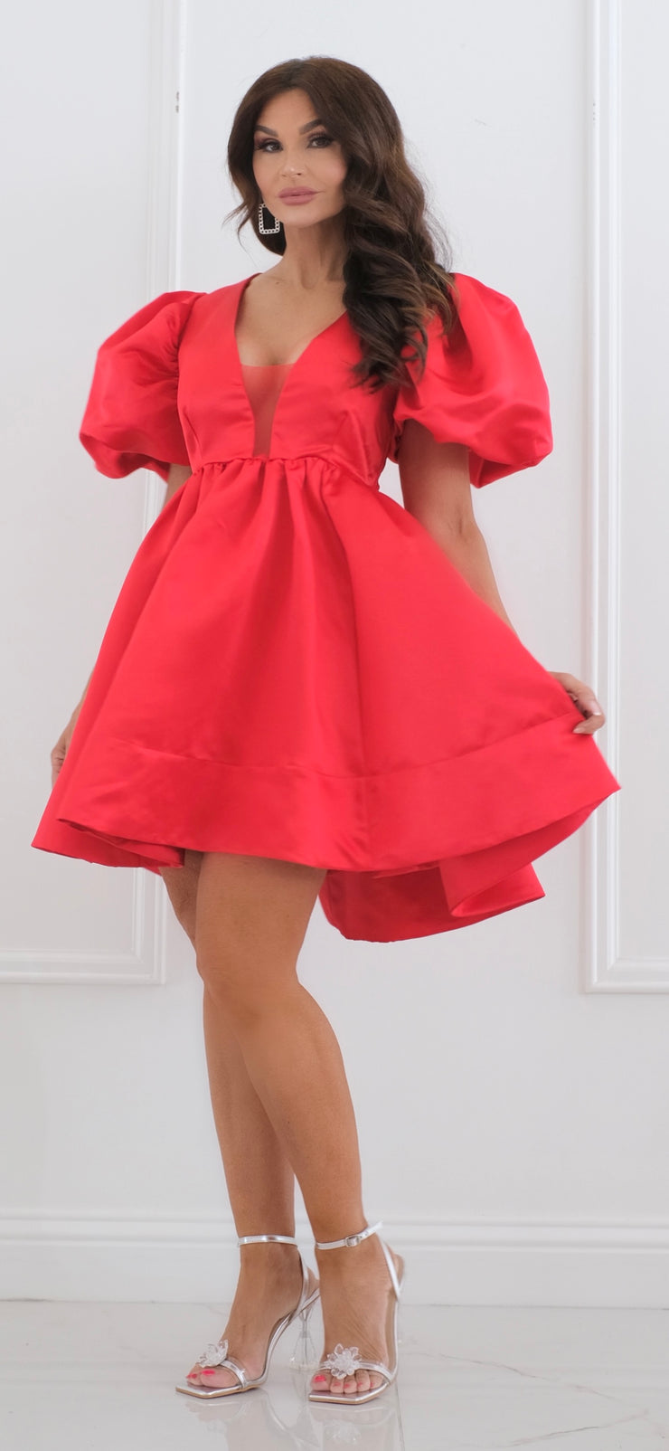 Sassy Sis Red Satin Baby Doll Dress