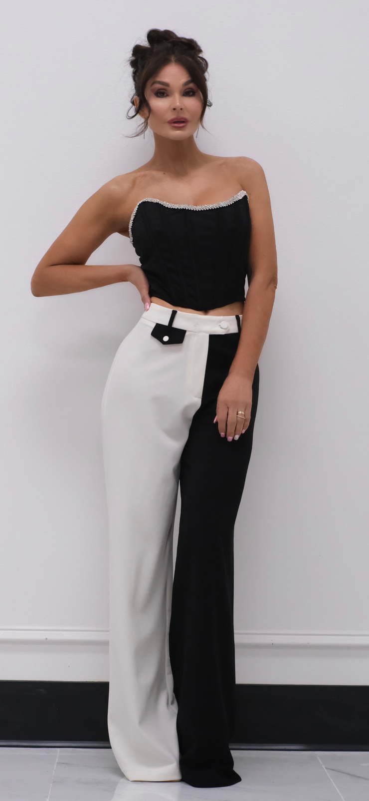 Yin and Yang black and white wide leg pant