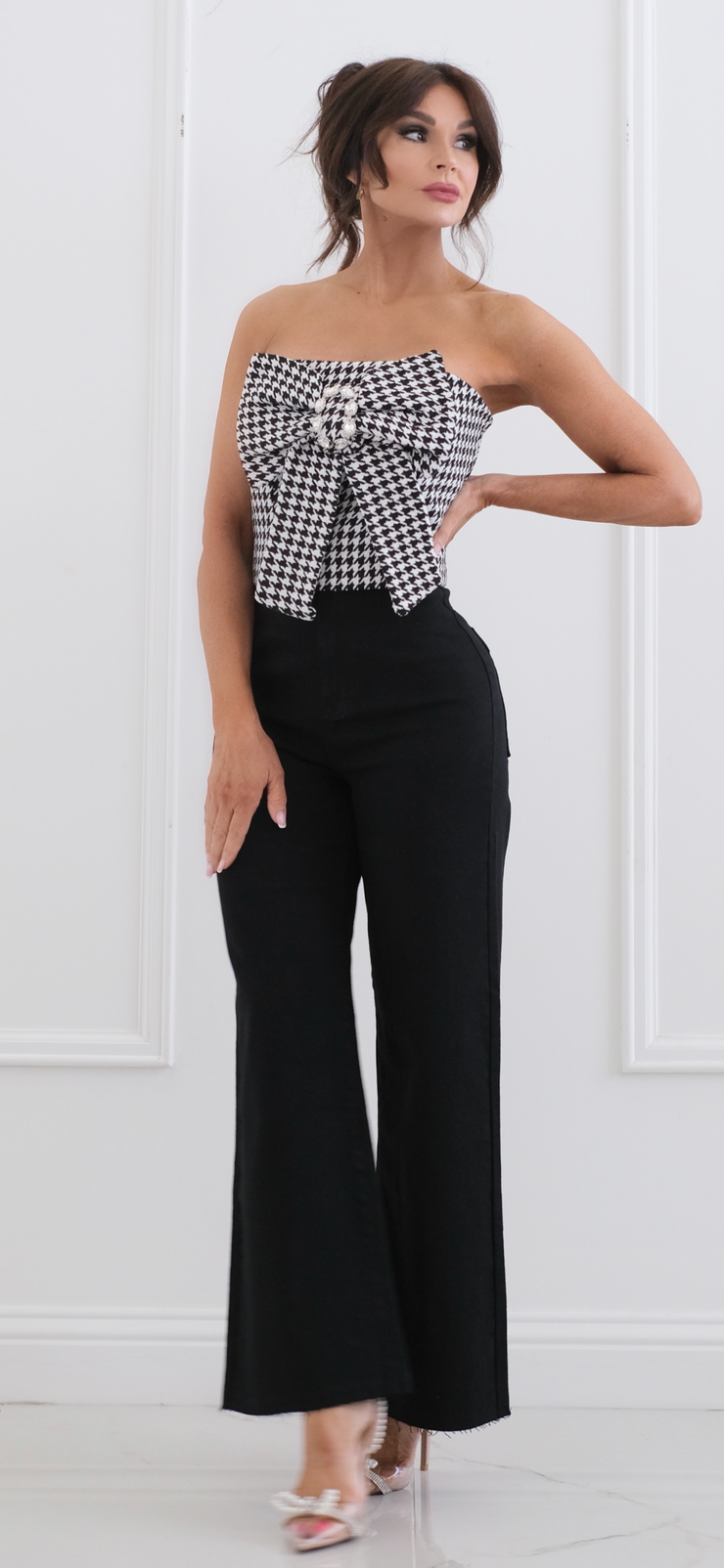 Mean Girl Vibes Houndstooth Bow Crop Top