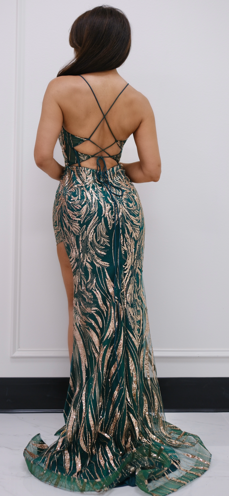 Moulin Rouge Emerald And Gold Embroidery Formal With Dide Slit