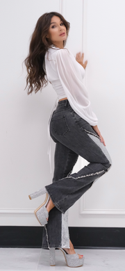 Stud Muffin Flare Leg Jean Wirj Side Sequin